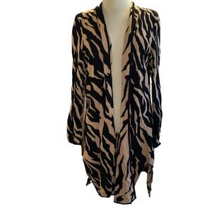Kasper cardigan open front long sleeve side slits animal print size large